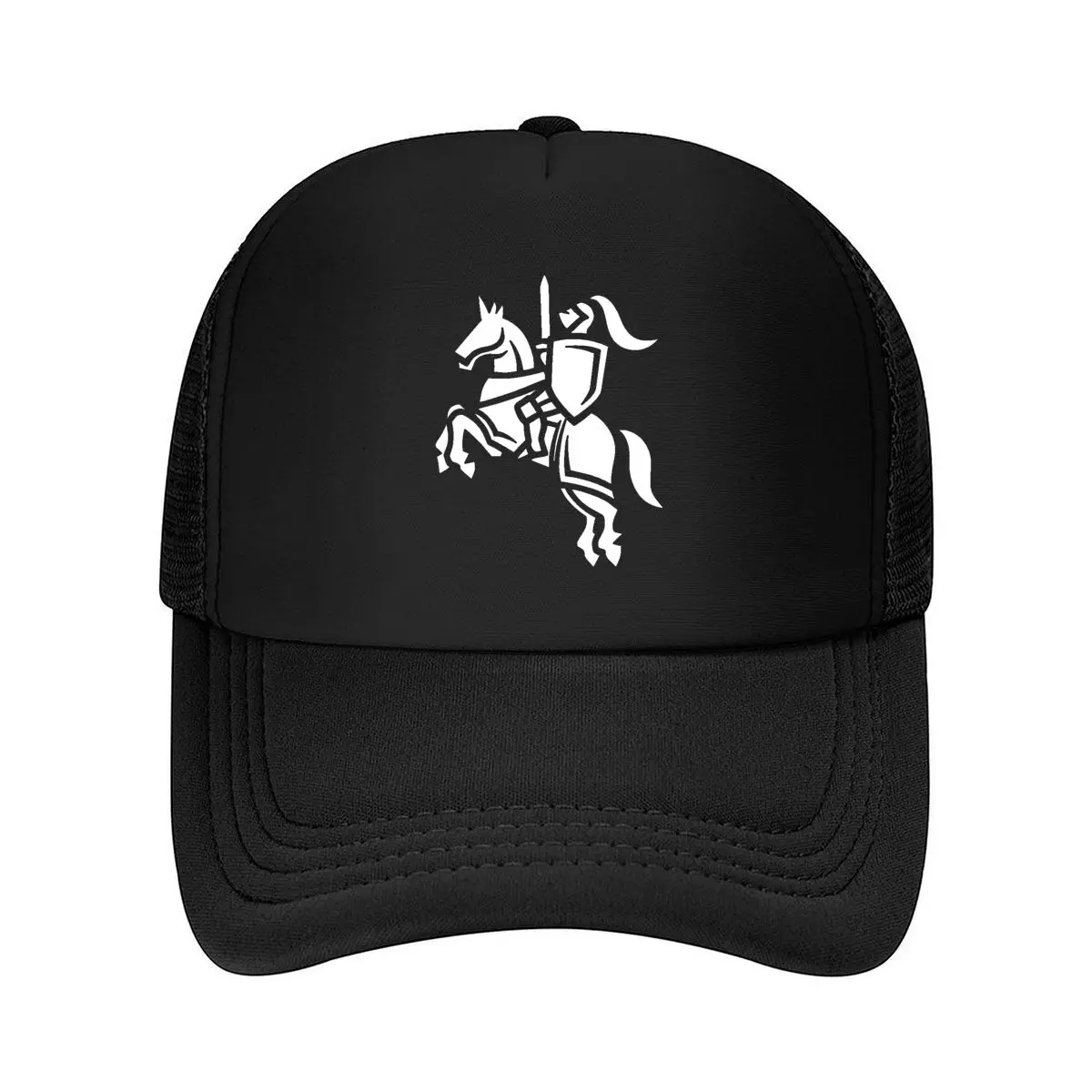 Minimalist Medieval Knight Riding Horse Shield Sword Heraldic Emblem Mesh Baseball Cap Hip Hop