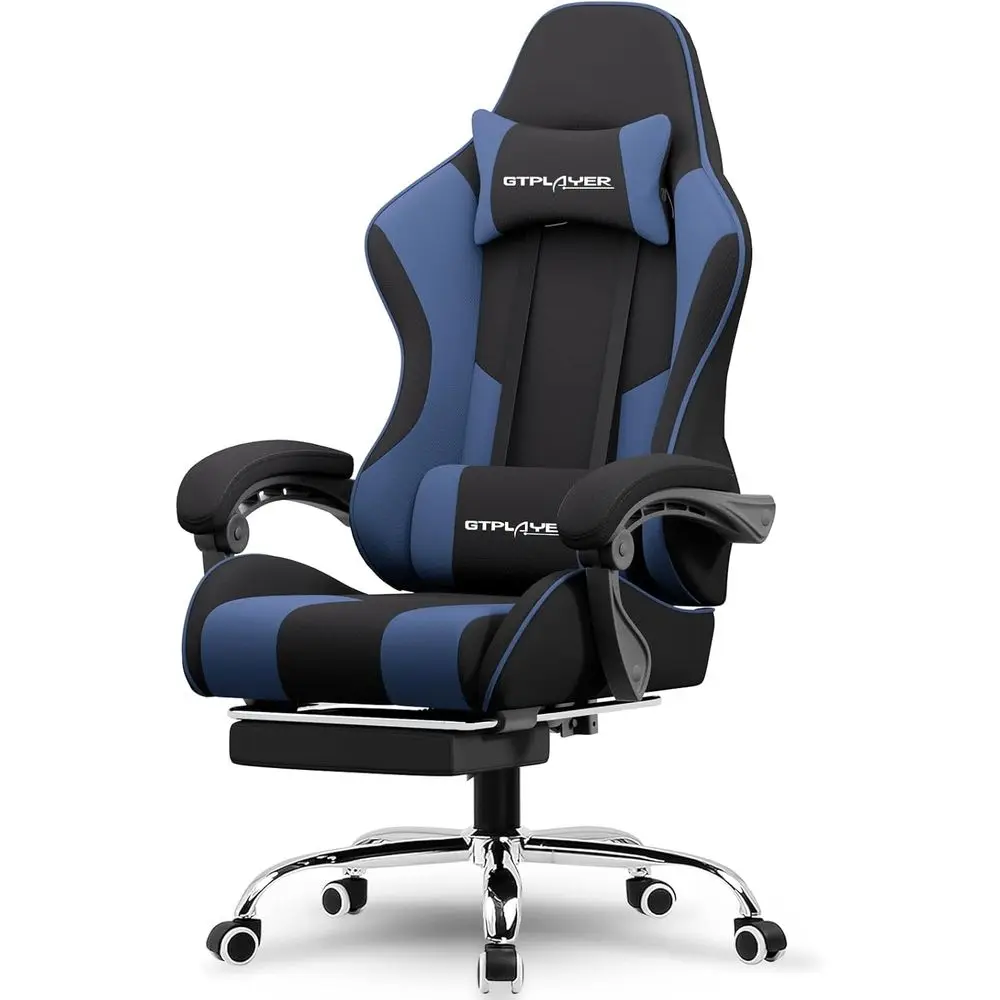 

Blue Fabric Ergonomic Gaming Chair with Footrest, Lumbar Support, 360° Swivel, Adjustable Height for Office or Gaming