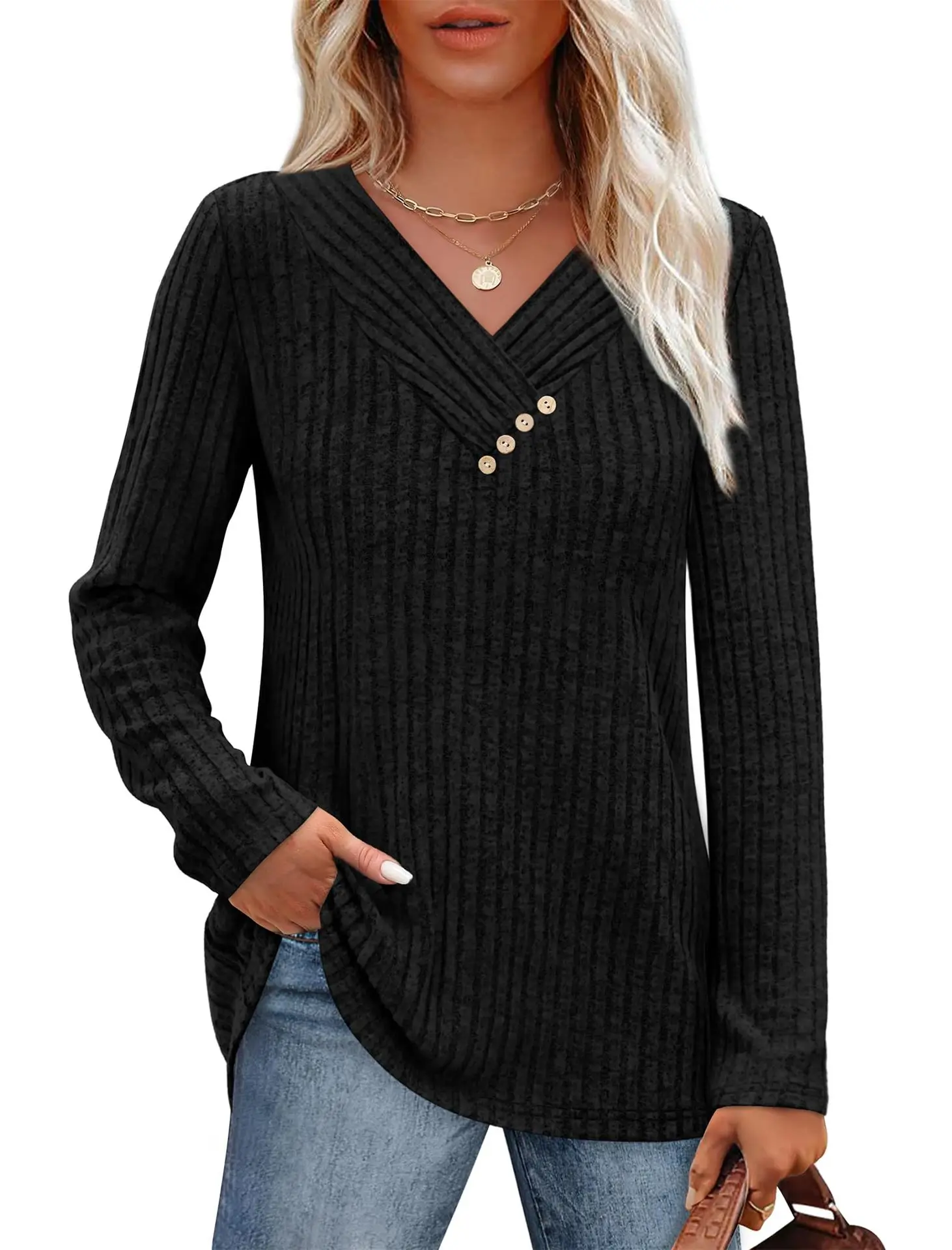Y2K سترة نسائية محبوكة برقبة على شكل حرف v أنيقة غير رسمية متعددة الاستخدامات للخريف والشتاء تي شيرت فضفاض بأكمام طويلة وأزرار