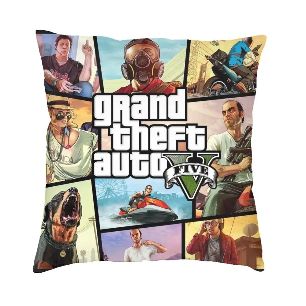 

Gta5 Vice City Grand Theft Auto Throw Pillow Case Sofa Adventure Game Cushion Cover Pillowcase Peach Skin Double-sided Printing