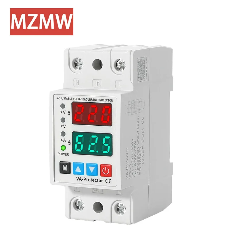 Dual Power Circuit Breaker Din Rail 63A Adjustable Over and Under Voltage Protection Smart Current Limit Surge Protector Relay