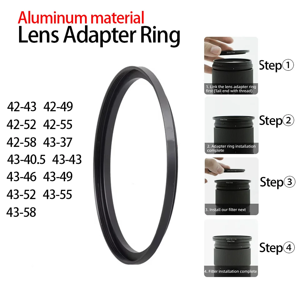 Camera Lens Filter Adapter Ring Step Up Down for 42mm 43mm 49mm 52mm 55mm 58mm 43mm 37mm 40.5mm 46mm 43 for ND CPL UV Lens Hood