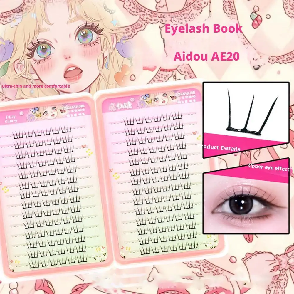 Faux-cils naturels denses, segmentés, sans colle, Extension de cils, groupe de femmes coréennes, légèrement recourbé, grappe de cils