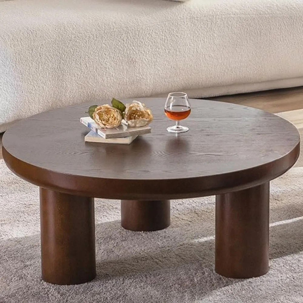 

Круглый журнальный столик для гостиной, центральный стол в фермерском доме, твердый круглый стол 35 дюймов с 3 ножками для квартиры, офиса, небольшого пространства