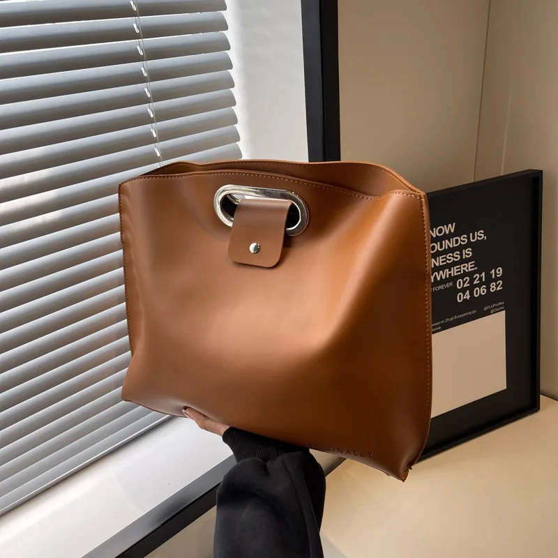 

Simple Large Capacity Bag For Women New Fashion Solid Color Handheld Bag Men's PU Leather Commuting to Work Handheld Briefcase