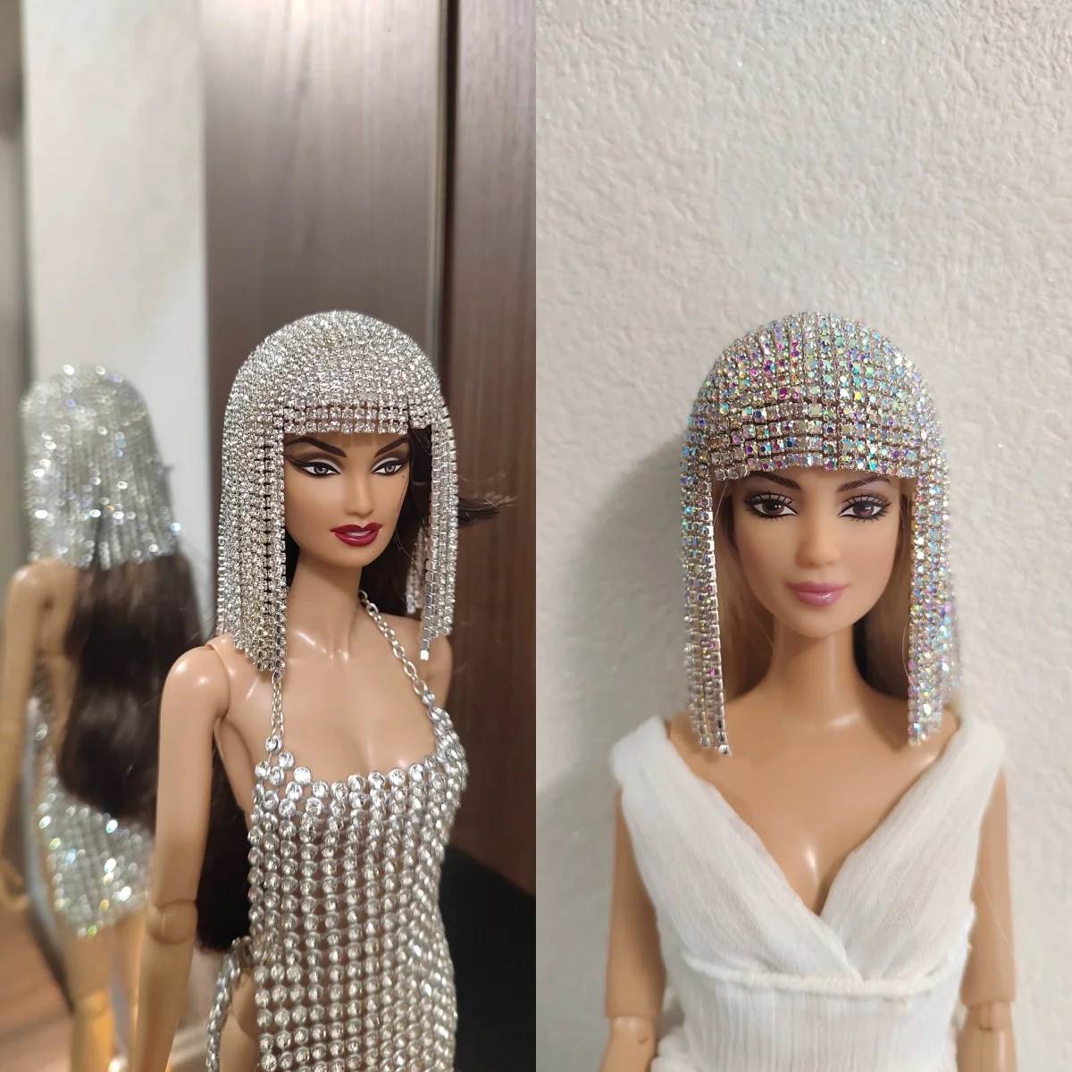 

30 см супермодель, ювелирные аксессуары, блестящие модные короткие волосы с бриллиантами, роскошный чехол для волос 1/6, головной убор для куклы принцессы, платье