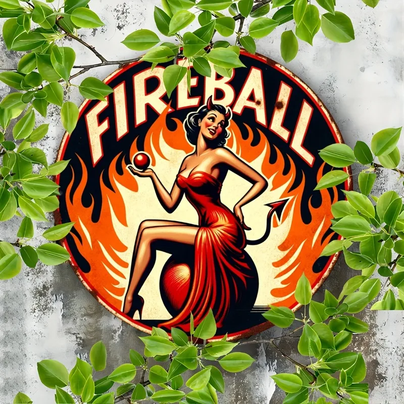 لافتة قصدير دائرية عتيقة من Fireball، نقش رقائق معدنية على الحائط، ديكور غرفة نوم المنزل، موضوع البار الكلاسيكي، هدية للأصدقاء، قطعة واحدة #2