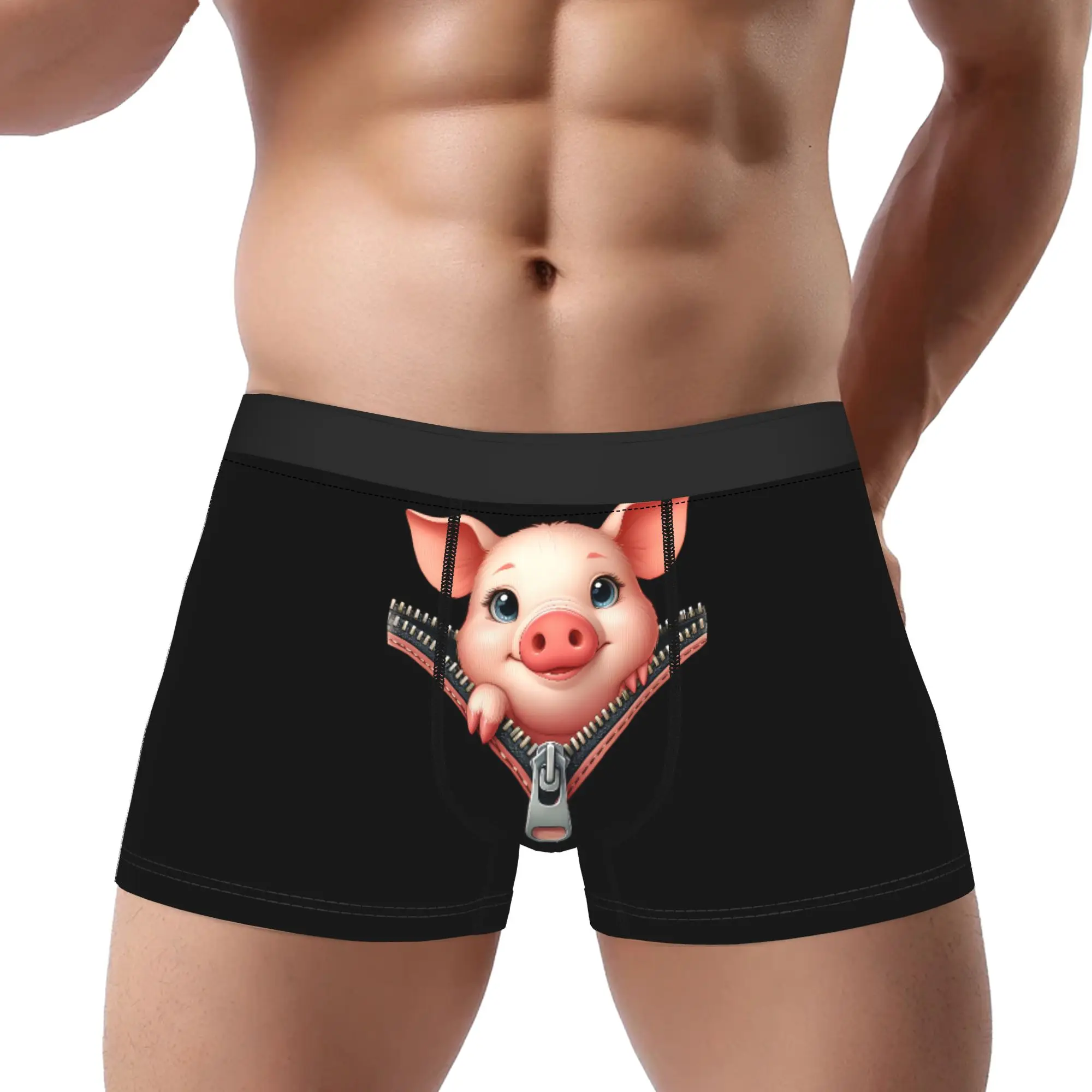 

Мужские трусы-боксеры из полиэстера с принтом милого поросенка на молнии