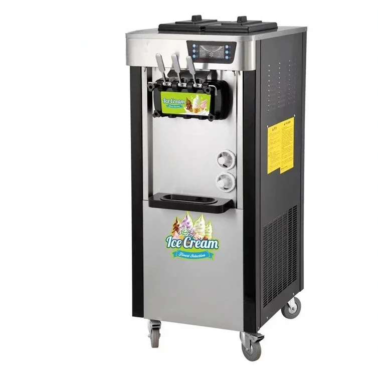 

Vertical, black pillar three heads, soft ice cream machine, fruit cone, milk tea shop