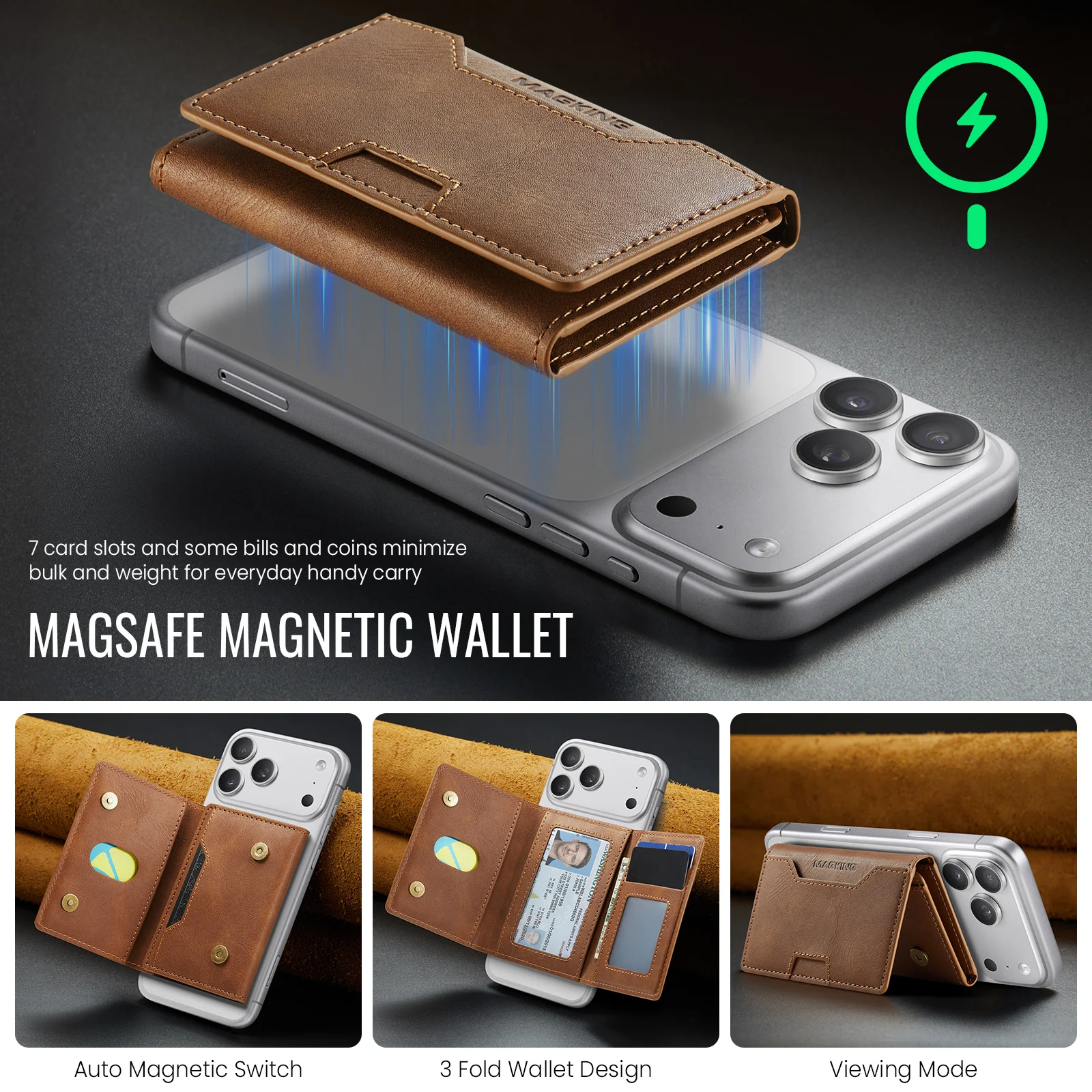 Multi-Slot MagSafe Geldbörse mit RFID-Blockierung und Magnetischem Kartenhalter für Smartphones – Detail 7