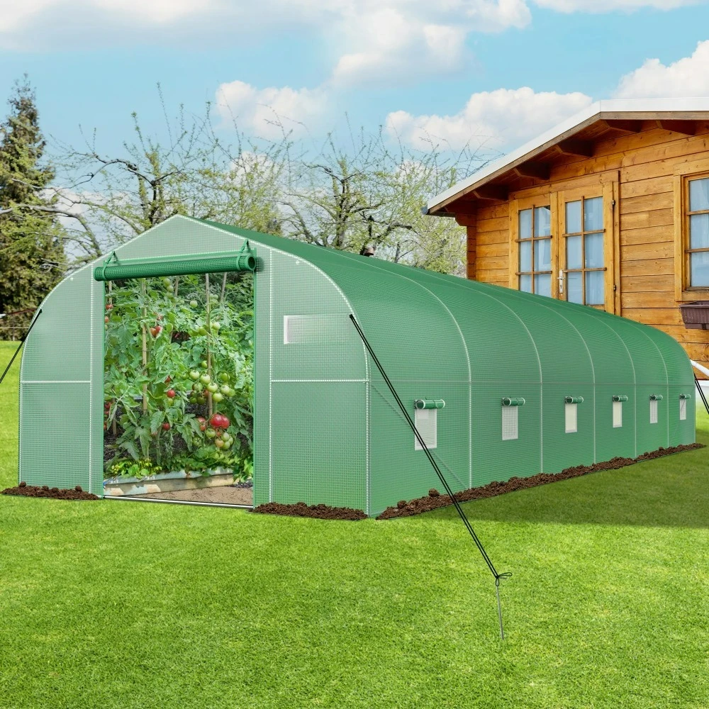 

30x10 Outdoor Greenhouse Walk-in Tunnel with Portable Plant Gardening, Galvanized Steel Frame, Zipper Doors, 7 Crossbars Garde