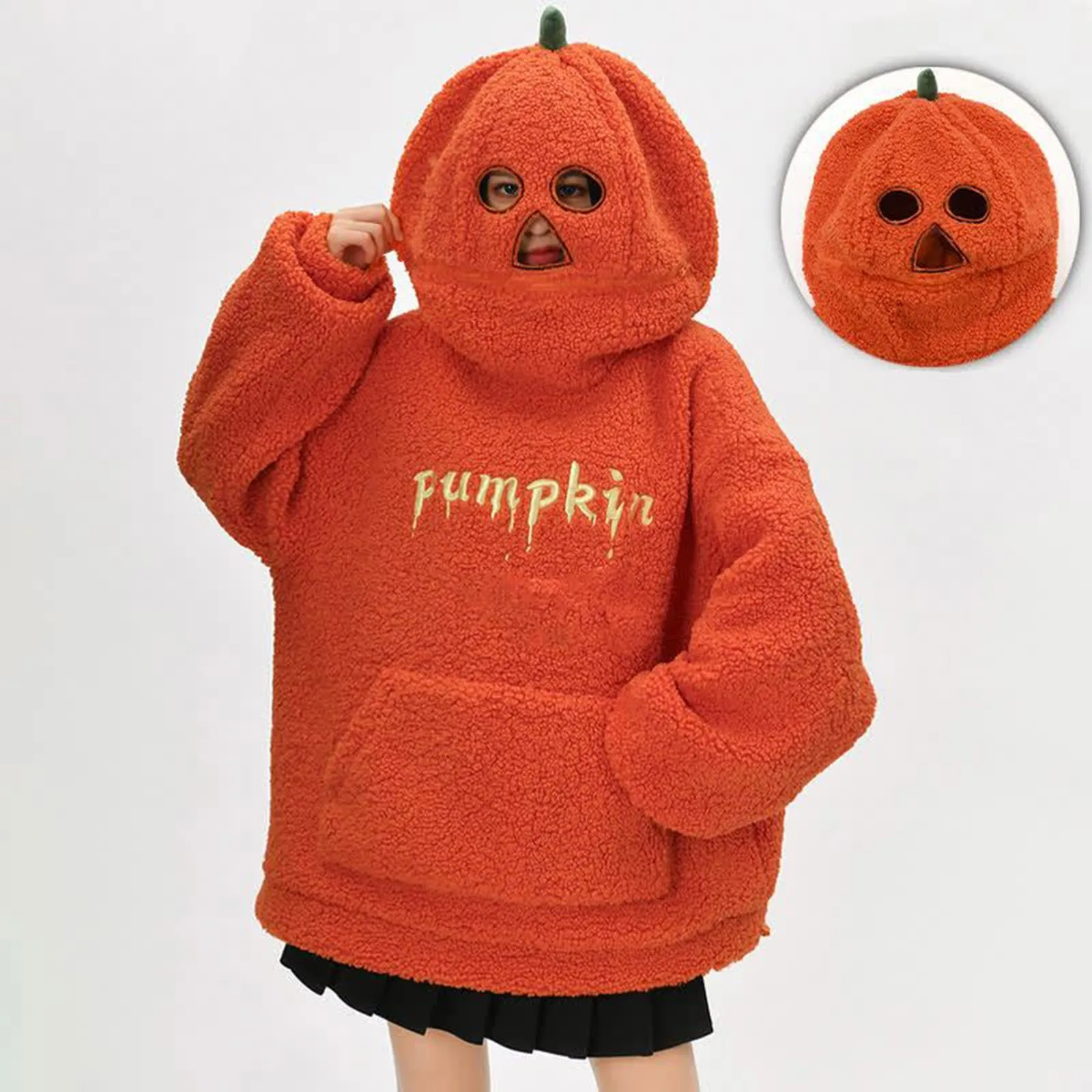 Y2k Oversized Hoodie Pumpkin Funny Cute Hoodie Clothing Lamb Plush Sweater Coat Hooded Cartoon Autumn and Winter Sweater Loose