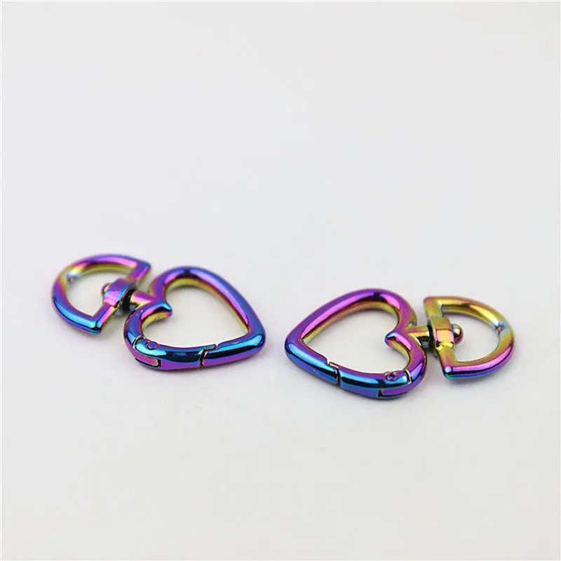 20pcs  Heart Shape Rainbow Colored Bags Strap Swivel Trigger Snap Hook for Handbag Keyring Collar Clips DIY Leather Accessories