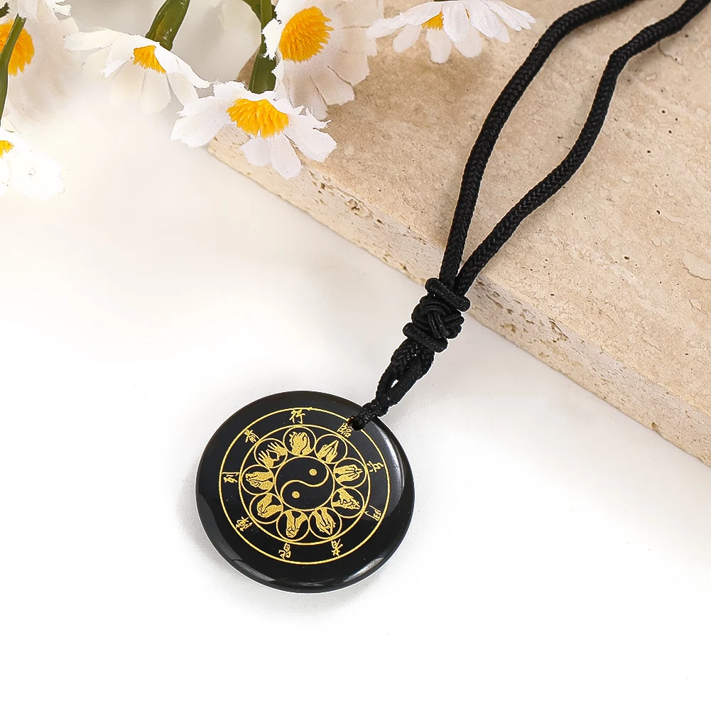 

Даосский амулет из натурального обсидиана, кулон, защита, удача, резной религиозный талисман, ожерелье для мужчин и женщин, духовные украшения