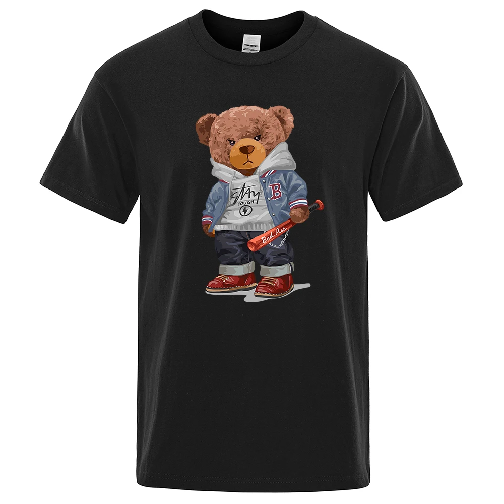 Street Baseball Ted Bear Boy T-Shirt Man Loose Oversize T-Shirt Loose Breathable Summer Top Fashion Casual Cotton Tee Clothes