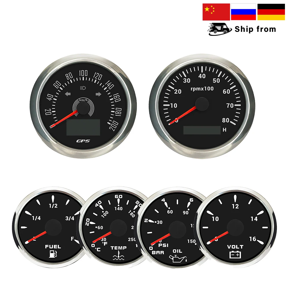 ELING-velocímetro GPS para coche, 85mm, 0-8000RPM, tacómetro, 52mm, temperatura del agua, 10bar, presión de aceite, nivel de combustible, voltímetro de 8-16V con retroiluminación