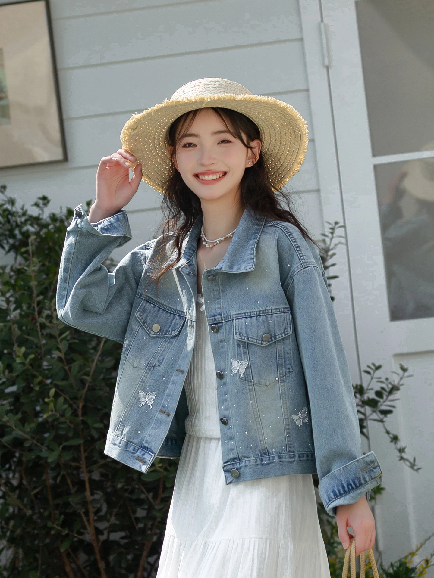 

Ретро-куртка из денима в корейском стиле для женщин, с вышивкой, весна 2026, новинка, эффект похудения, смесовая ткань с хлопком