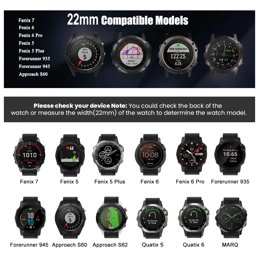 Yayuu Correa para Garmin Fenix 6/Fenix 5/5 Plus/Forerunner 935/Approach S60/Quatix 5, correa de silicona impresa de liberación rápida