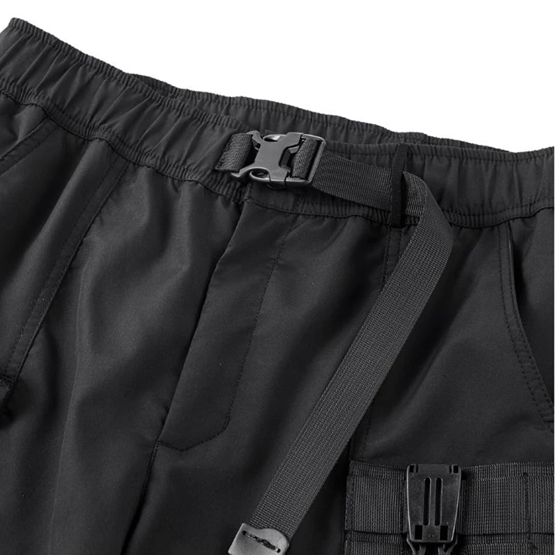 Pantalones cortos holgados para hombre, ropa de calle táctica de ciudad con múltiples bolsillos, estilo Cyber Punk, Capris masculinos, color negro,