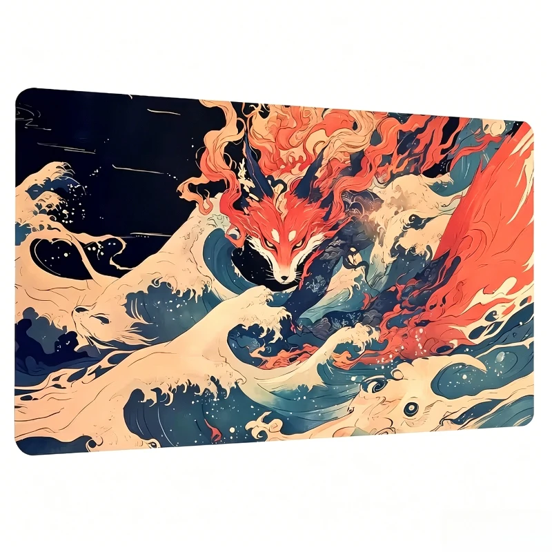 Foxy and wave pattern, TCG/CCG card game pad made of durable rubber with thick and anti-slip design alfombrillas para escritorio