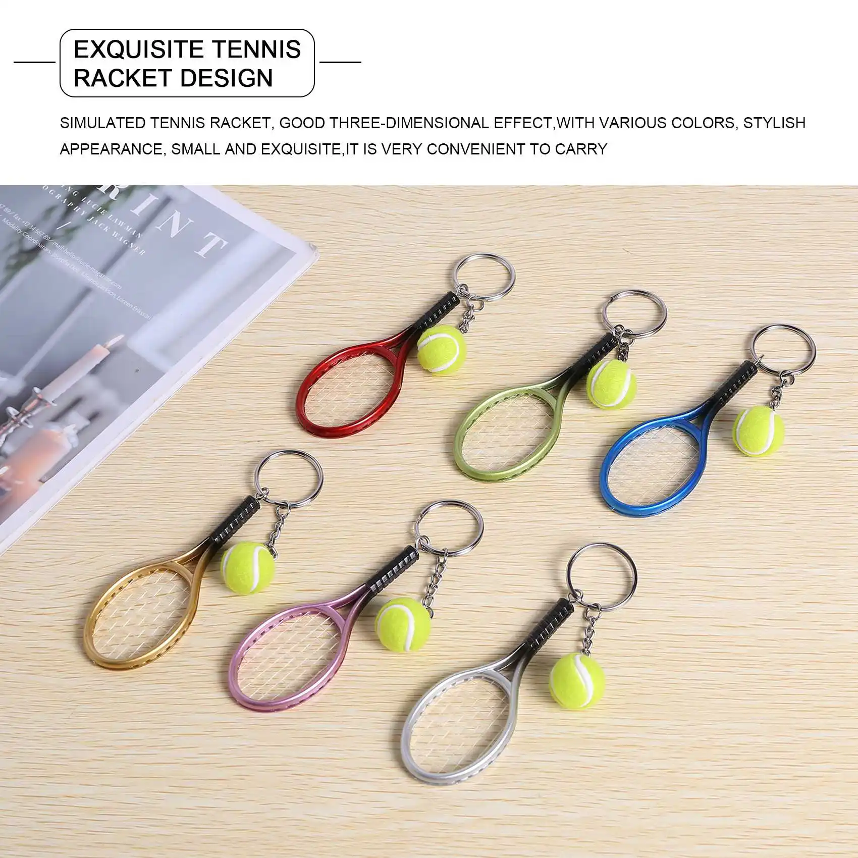 6Pcs Mini Tennis Racket Ball Keychain Pendant Bag Accessories for Bag Sport Advertisement Fans Souvenirs Key RingT99C