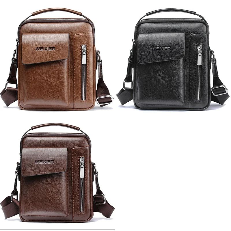 Weixier Vintage Messenger Bag Mannen Schoudertassen Pu Lederen Crossbody Tassen Voor Heren Tassen Retro Rits Man Handtassen