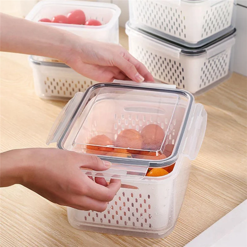 

Preservation Box Thickened Sealed Storage Box Kitchen Supplies Double-Layer Drain Fresh-Keeping Box