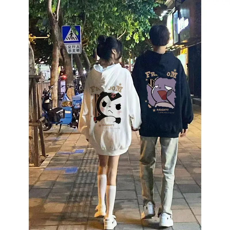 

Sanrio Early Spring Kuromi Kawaii Lovers Style Long Sleeve Shirt Coat Cotton Loose Autumn Cartoon Hoodies Couple Clothes Gifts