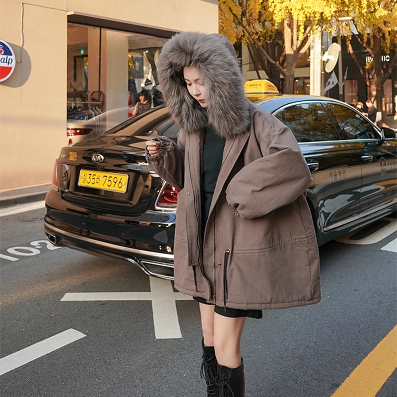 Parka de invierno de alta calidad para mujer, chaqueta de plumón holgada y gruesa, ropa cálida con capucha, abrigo de algodón con cuello de piel