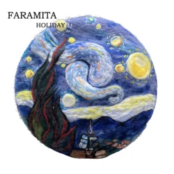 Faramita Holiday Van Gogh Style Blue Dream Night Hand Made Women Wool Beret Famous Painting Manual Girls Hat Cap Ladies Painter