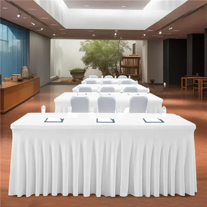 Solid Color Conference Tablecloth Exhibition Table Cover Rectangular Hotel Banquet Table Skirt New Milk Silk Elastic Tablecloth