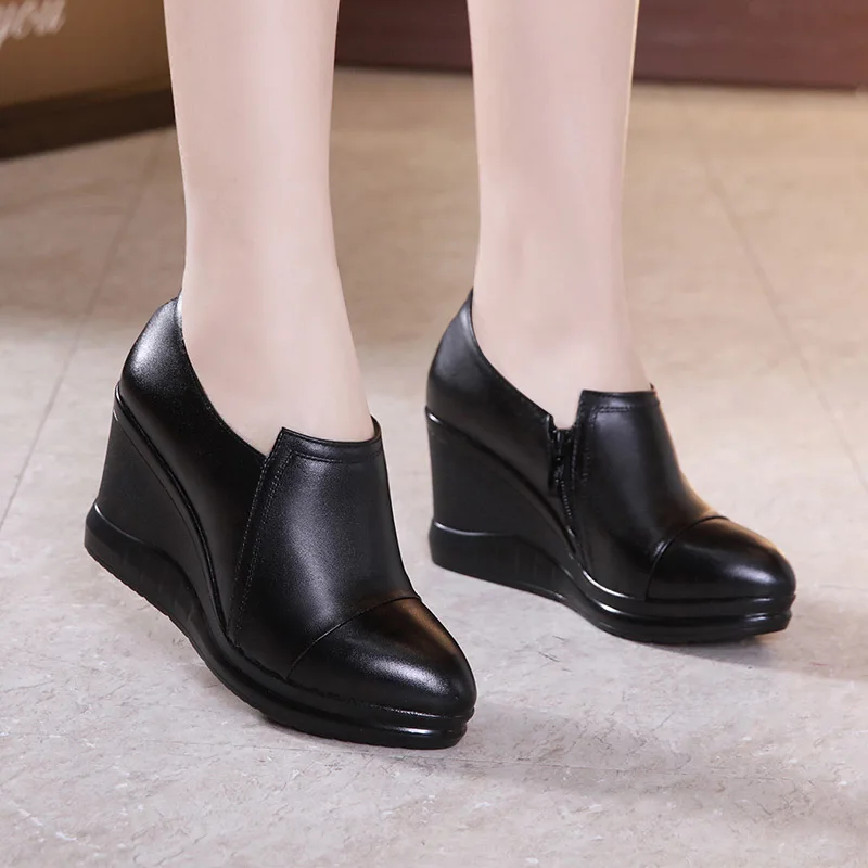 

7cm Small Size 32-43 Fashion Black High Heels Shoes Women Pumps 2023 Winter Thick Bottom Wedges Shoes with Fur for Mom Office