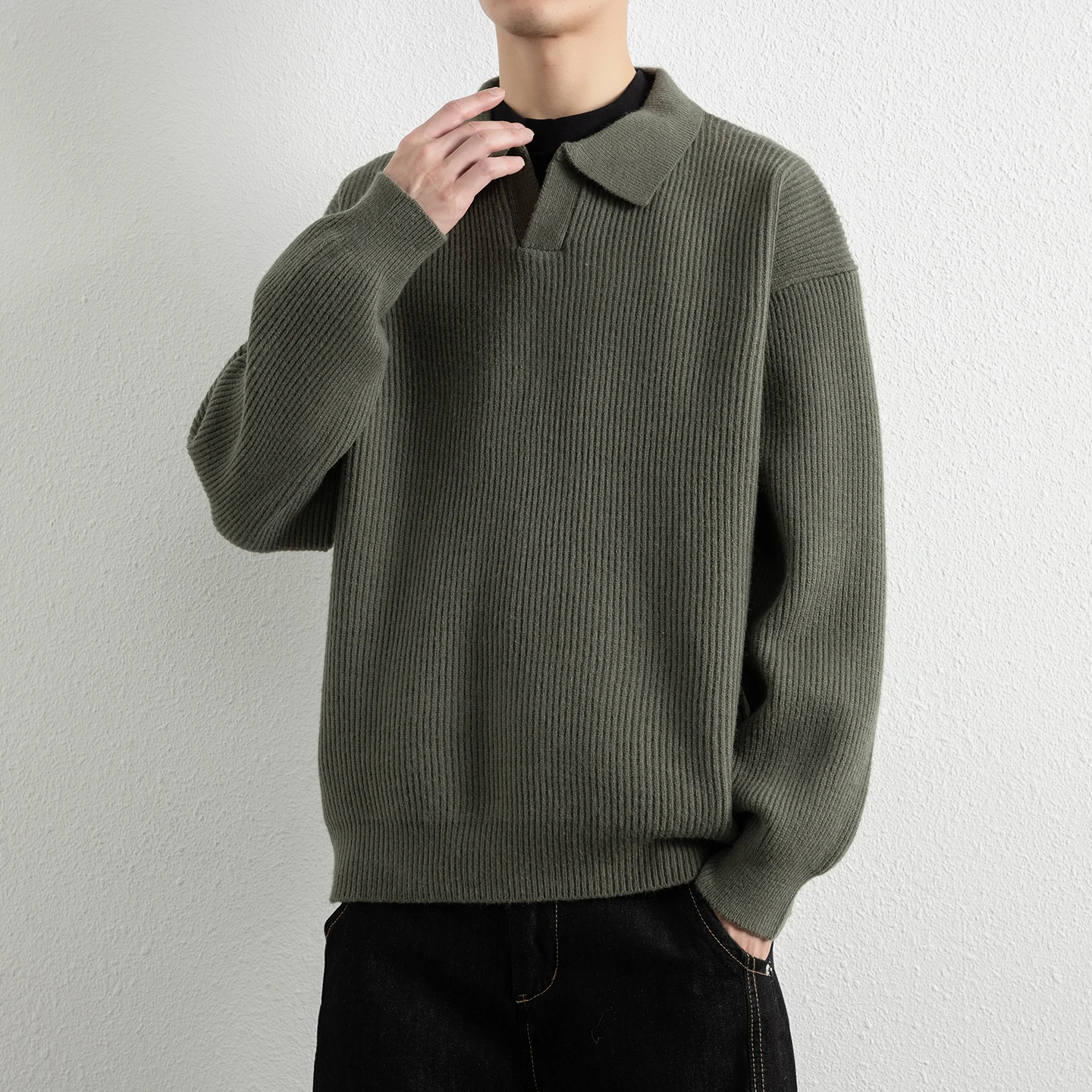 

Мужской повседневный вязаный свитер средней плотности, зимний, модный, комфортный, с длинным рукавом, базовый цвет, молодежный, размер M