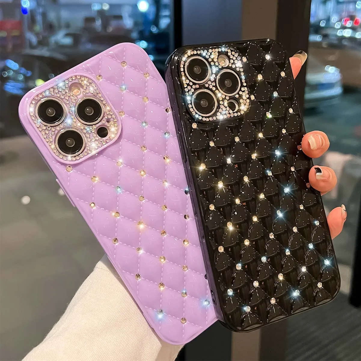 Luxury Diamond Glitter Bling3D Rhombus For iPhone 11 12 13 13 Pro 14Pro Max  Case  litter Flexible TPU Slim Fit Slip-Resista