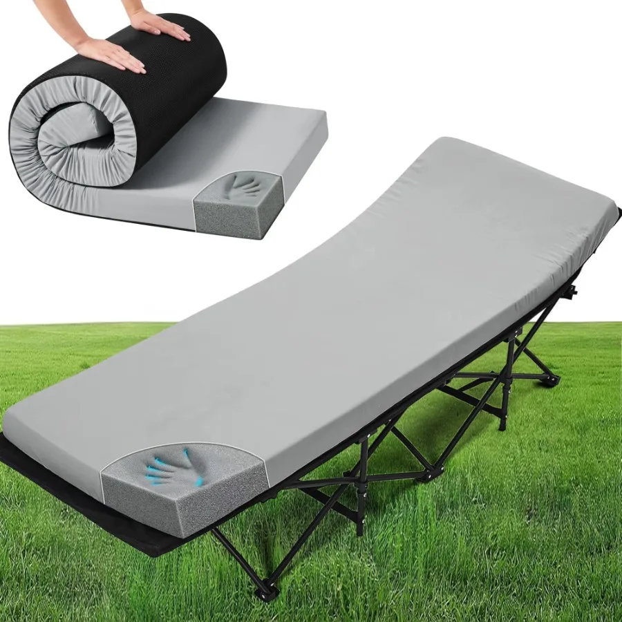 

CertiPUR-US 2" Memory Foam Sleeping Pad Portable Camping Mattress Pad for Cot Car and SUV Non-Slip Soft Travel Bed Topper Gray