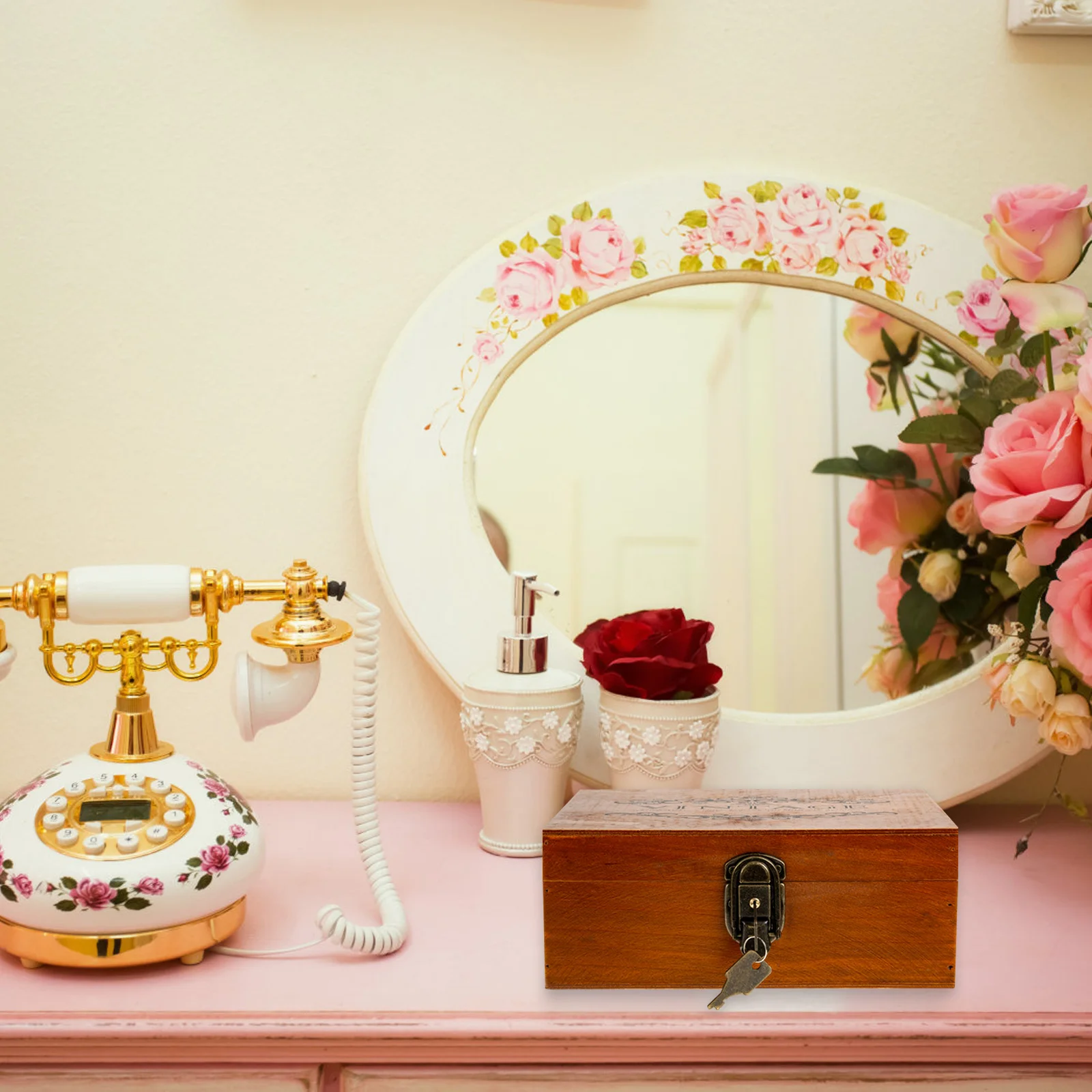 Wooden Jewelry Box with Lock Retro Jewelry Organizer Premium Wood Storage Case for Rings Necklaces Bracelets Earrings