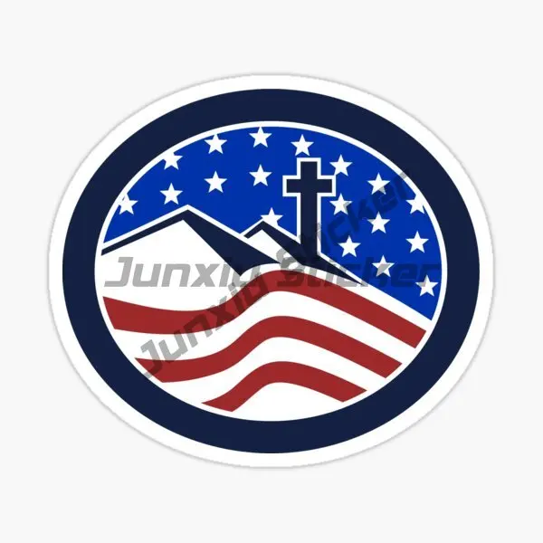 Cross on Hill American Flag Oval Country Code Sticker in Old Berber Script Vinyl Car Motorbike Decals Uv Decoration Accessories