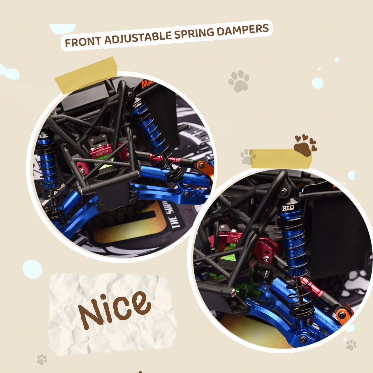 Front Adjustable Spring Dampers (108MM) For LOSI 1/10 Rock Rey,Gorgon 4X2 Mega 550,Quake 223S Dsc