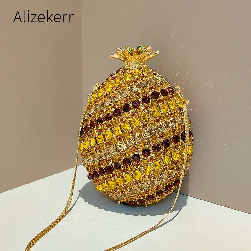 

Alizekerr Pineapple Crystal Evening Bags Women Gorgeous Rhinestone Metallic Clutch Purses Wedding Party Ladies Unique Handbags