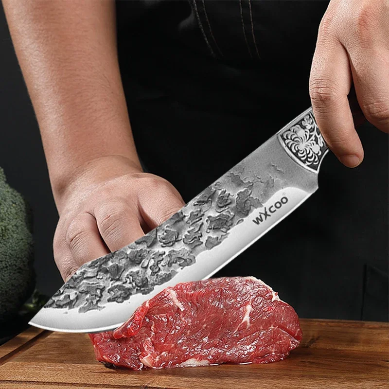 WXCOO Kitchen Accessories Hand-Forged Butcher Knife Stainless Steel Boning Knife Wooden Handle Kitchen Meat Cleaver Knife 1~6PCS