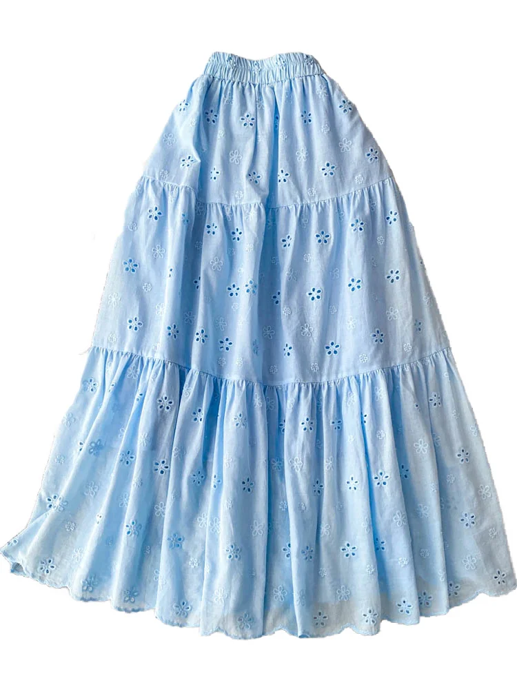 falda pada calada bordada de cintura alta, falda larga con gancho y diseño de moda para mujer, falda larga de estilo c...