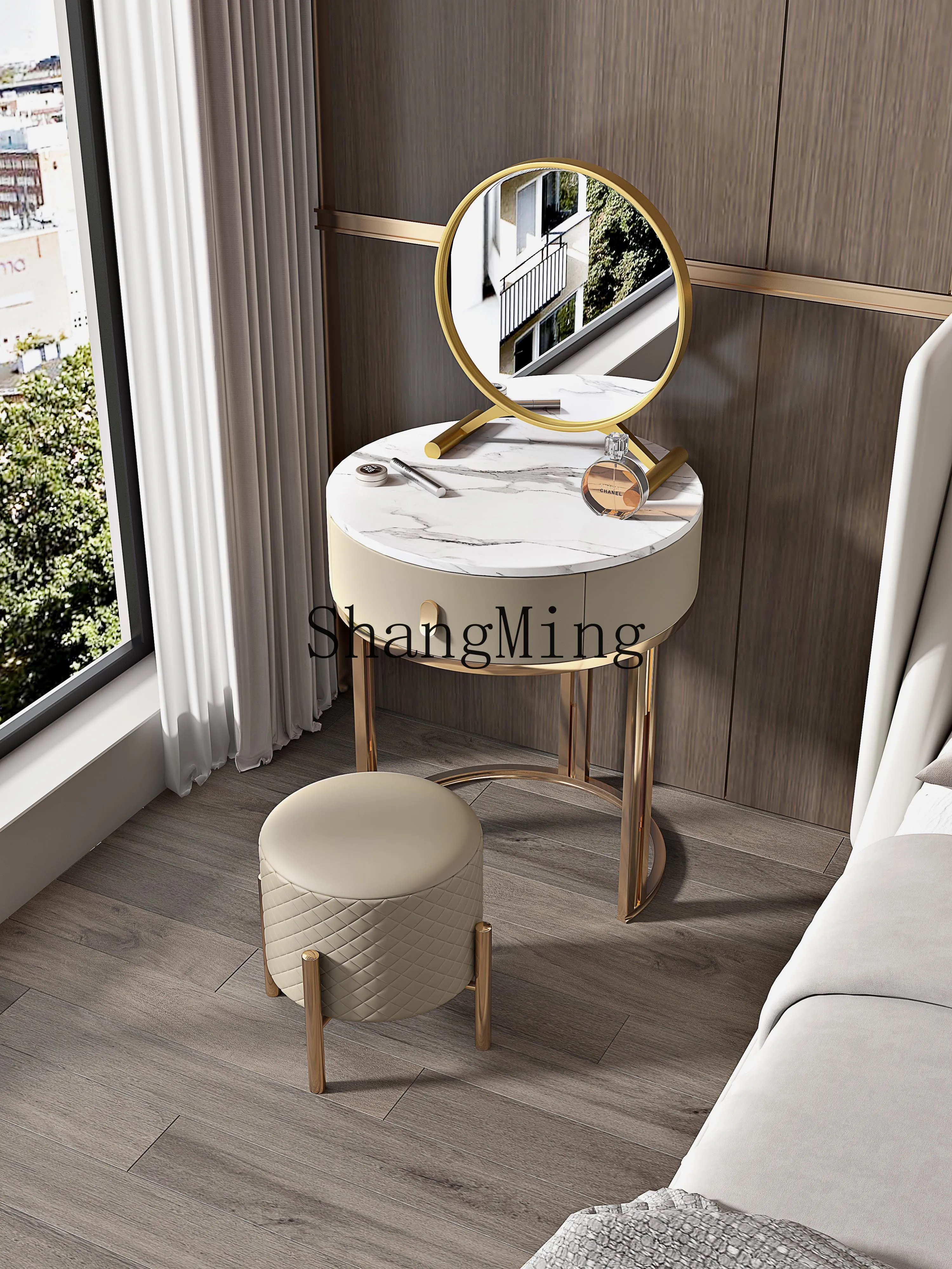 

ZYH light luxury solid wood dresser single dressing table bedroom dressing table full mirror integrated