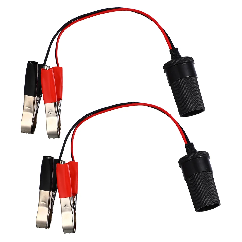 

2 Pcs Car Extension Cord Jumper Cables Lighter Adapter to Wall Plug Automotive Voltage Display USB Alligator Clips