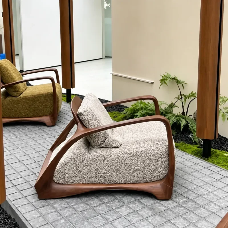 New Chinese Solid Wood Single Sofa Chair North American Black Walnut Furniture Creative Design Lazy Backrest