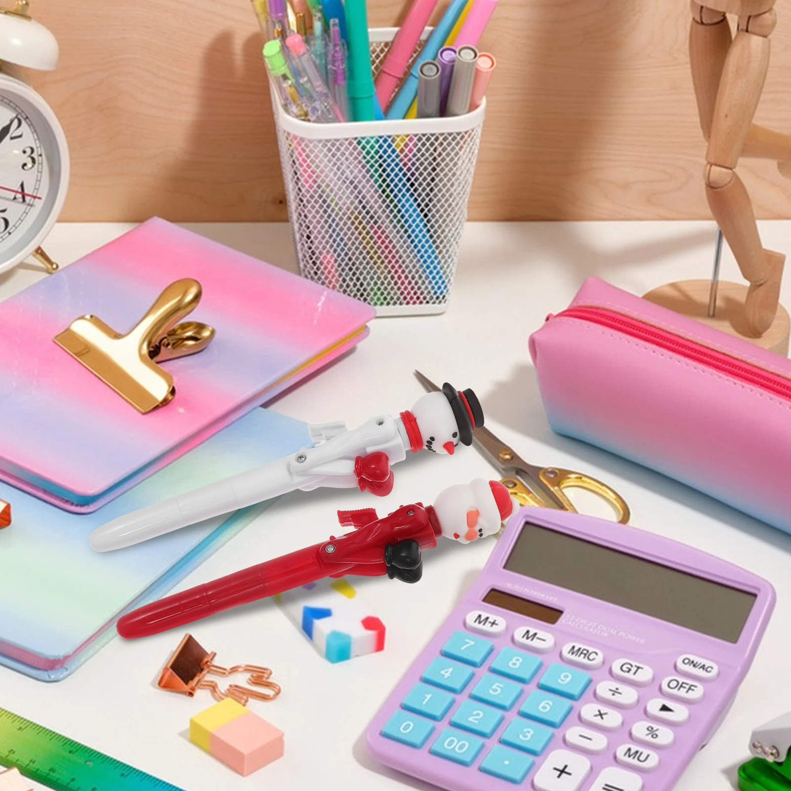 

2Pcs Christmas Boxing Ballpoint Pens Santa Claus Snowman Press Button Writing Pens School Office Supplies Decompression Pen