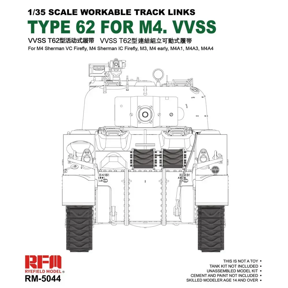 RYEFIELD MODEL RFM RM-5044 1/35 Workable Track for Type 62 For M4.VVSS - Scale Model Kit