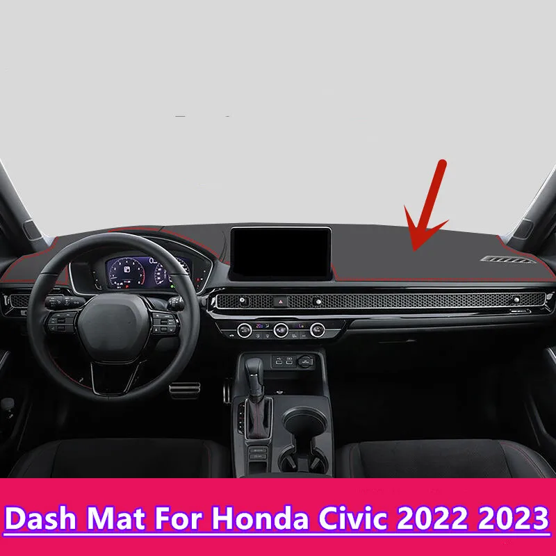 

Черный кожаный коврик для приборной панели, нескользящий чехол для Honda Civic 2022-2024