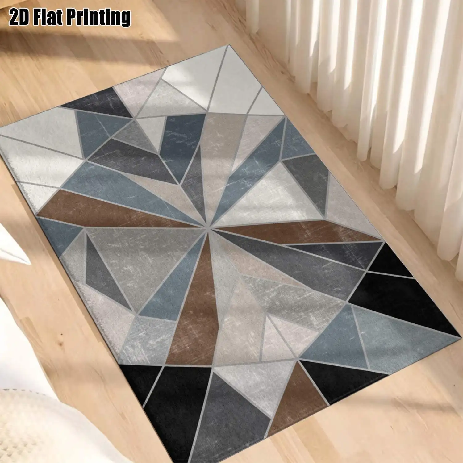 1Pc 2D Printed Carpet: Blue-Gray Geometric Patchwork, Nordic Style, Suitable for Modern Minimalist/Vintage/Geometric Stripe/Abstract Art Interiors Machine-Washable, Multi-Size, Ideal for Living Room, Bedroom, Dining Room, Entryway, Study Decor.
