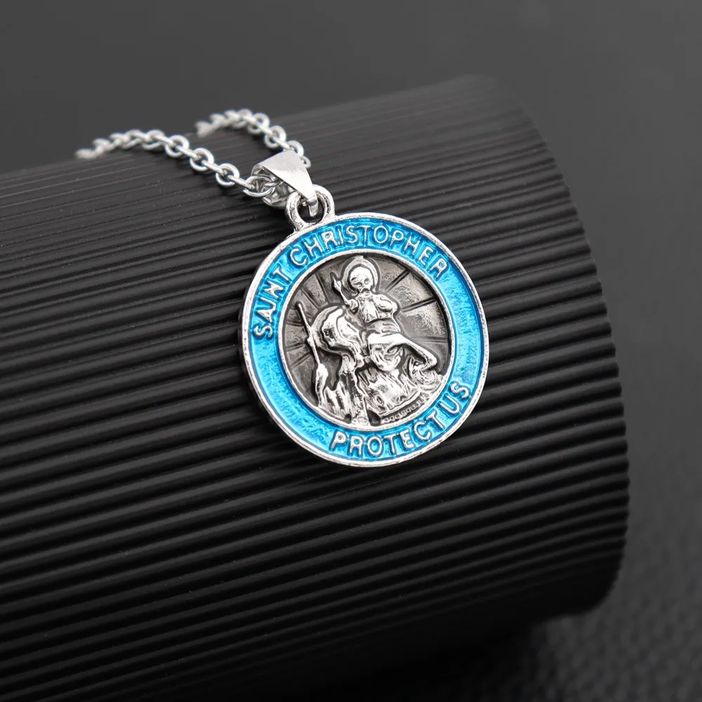 2024 Vintage Fashion Punk Patron Saint of Christian Travellers Saint Christopher Pendant Necklace Alloy Metal Party Accessories