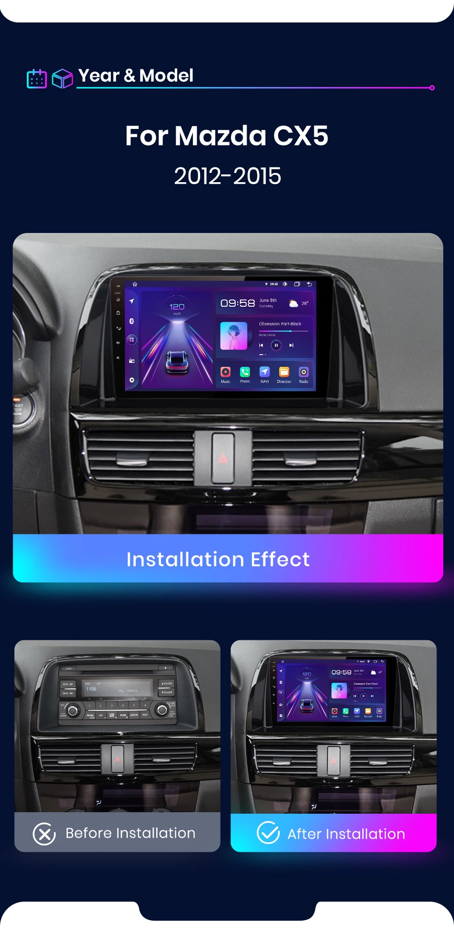 Junsun AI 4G LTE Drahtlose CarPlay Android Auto Auto Radio Für Mazda CX5 2012 2013 2014 2015 GPS Navi BT DSP RDS FM – Detail 5
